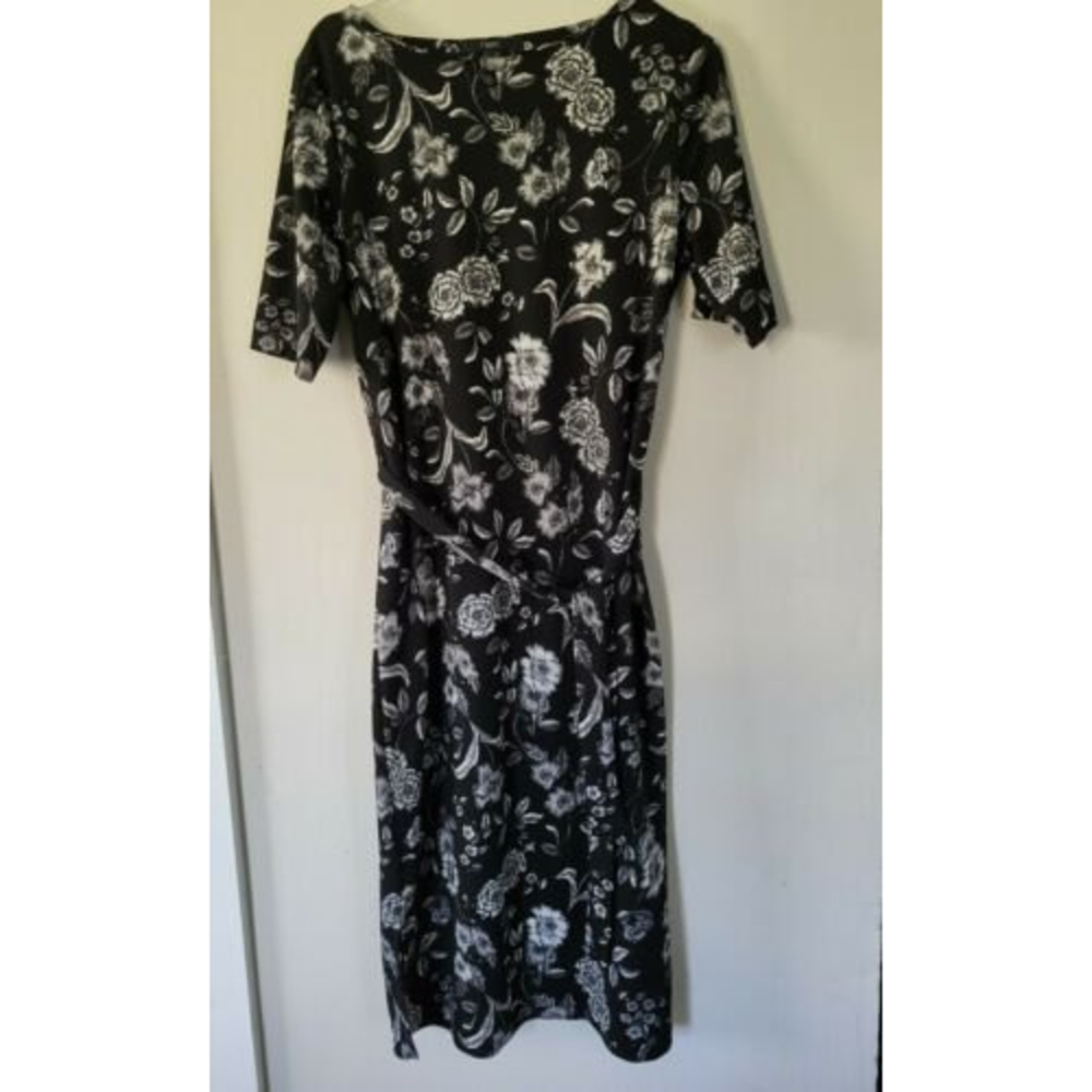 NEXT Dress Size 10 Maxi black Floral pattern belted pencil skirt soft Stretchy